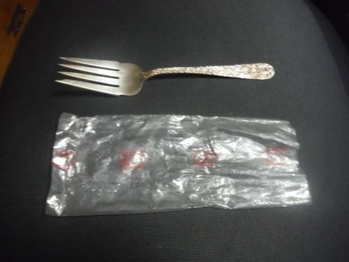 VINTAGE S. KIRK & SON "REPOUSSE" STERLING SILVER COLD MEAT FORK APP 8 1/2" LONG