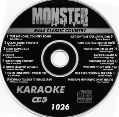 Male Classic Country Monster Hits Karaoke CD+G #1026 Waylon Jennings,B.J.Thomas