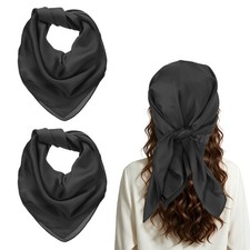 2Pcs Satin Head Scarf for Women, 70x70cm Scarves Bandanas, Black