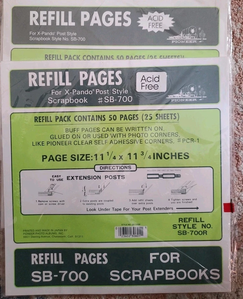 2 PIONEER DELUXE MEMORY SCRAPBOOK 11.25 × 11.75" REFILLS SB-700R 25 Sheets Each - Image 1 of 1