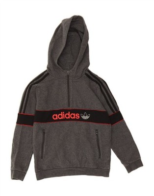 Adidas Jungen Grafik Reißverschluss Ausschnitt Hoodie Pullover 11-12 Jahre grau Colourblock VR15