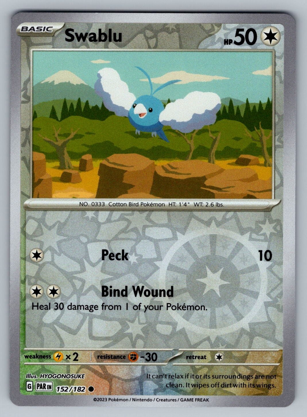Swablu 152/182 Reverse Holo Common Paradox Rift Pokemon Pack Fresh Near Mint NM