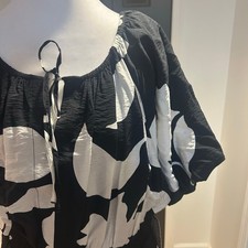 NINE WEST OX 14 Women’s Smocked Waist Balloon ShortSlv Lined Floral Abstract NWT