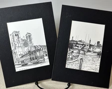 1970s Robert M. Sebring 2 VTG Pen Prints San Francisco Trolley Car Hob Hill