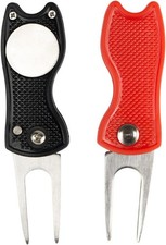 2-Pack Golf Divot Repair Tool with Magnetic Ball Marker - Foldable Pop-up Divot