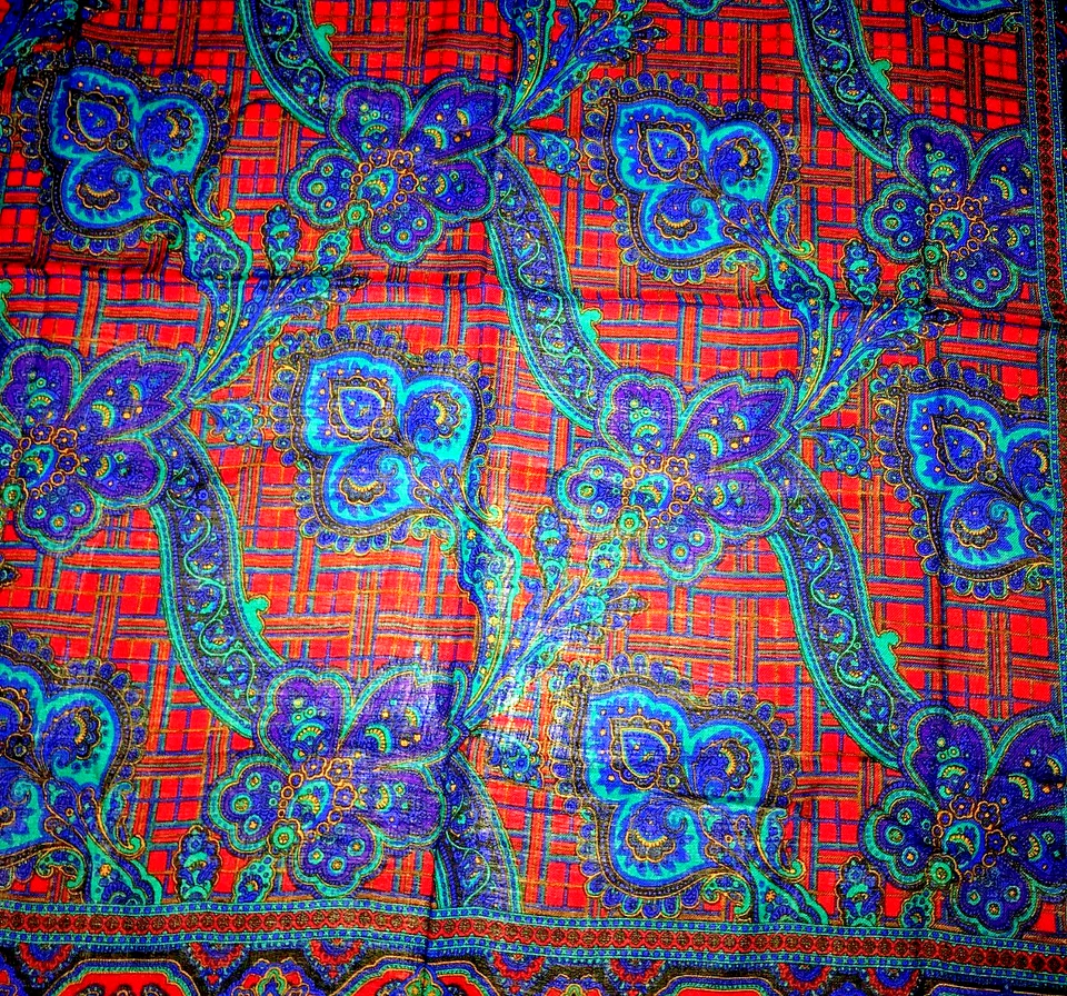 Bufanda Liz Claiborne De Colección Años 80 100% Lana Cuadros Paisley Rojo Azul Verde Púrpura COMO NUEVA Foto 3 de 4