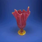 Vintage Fenton Thumbprint Amberina Handkerchief Swung Pedestal Vase 8.5" Glows