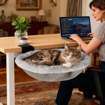 L&W BROS.Cat Desk Bed   Supports Up to 50 lbs, Removable Machine-Washable Plush 