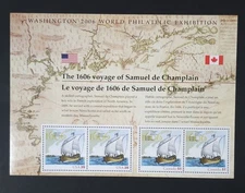 US Scott Catalog #4074. Voyage of Samuel de Champlain S/S Sheet of 4. MNH