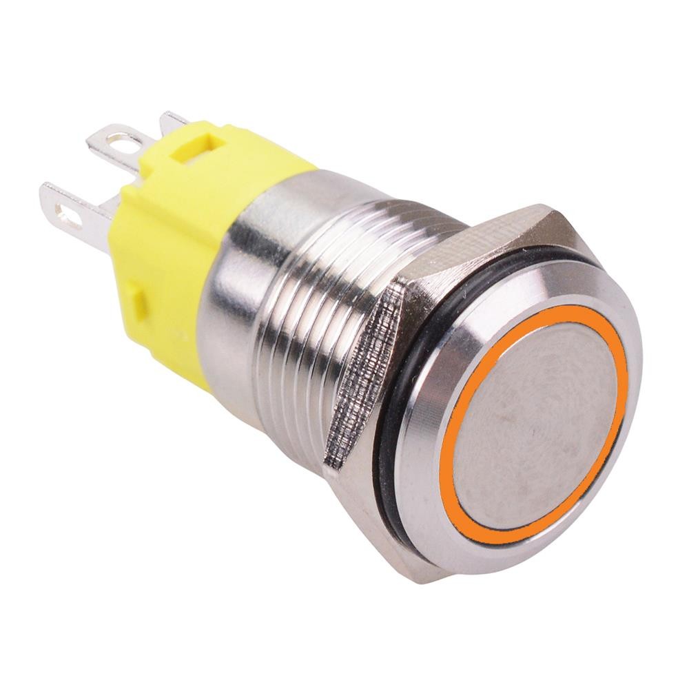 Yellow LED On-On Latching 16mm Vandal Resistant Push Switch SPDT