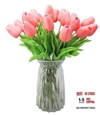 10-Heads Artificial Flowers PU Mini Real Touch Tulip Bouquets for Home Coral