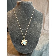 Flower Pendant Necklace Blue Gemstone Dainty Chain Rose Gold Tone