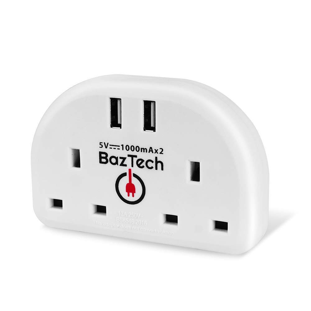 UK to European Plug Adapter with 2 USB, Travel EU White