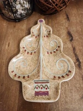 Pfaltzgraff Holiday Spice Tree shaped 3 Section Relish Tray Excellent 9" x 6¼" 