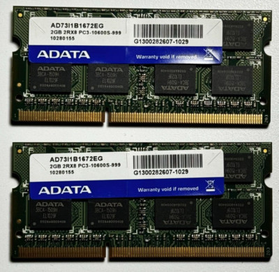 ADATA - 4GB (2x2GB) DDR3 RAM AD73|1B1672EG 2Rx8 PC3-10600S 1333MHz SO-DIMM * TOP
