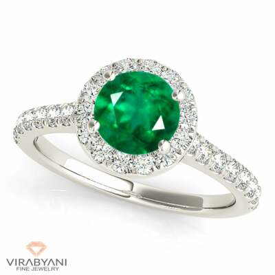 1,14 ct. echter runder Smaragd Halo Ring mit 0,35 ct. Diamanten - 14K Weißgold