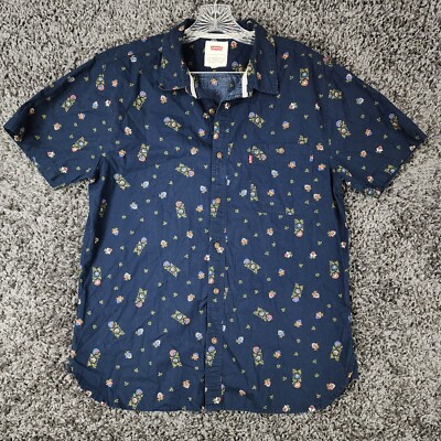 Levi Strauss Mens Blue Floral Short Sleeve Button Up Size L