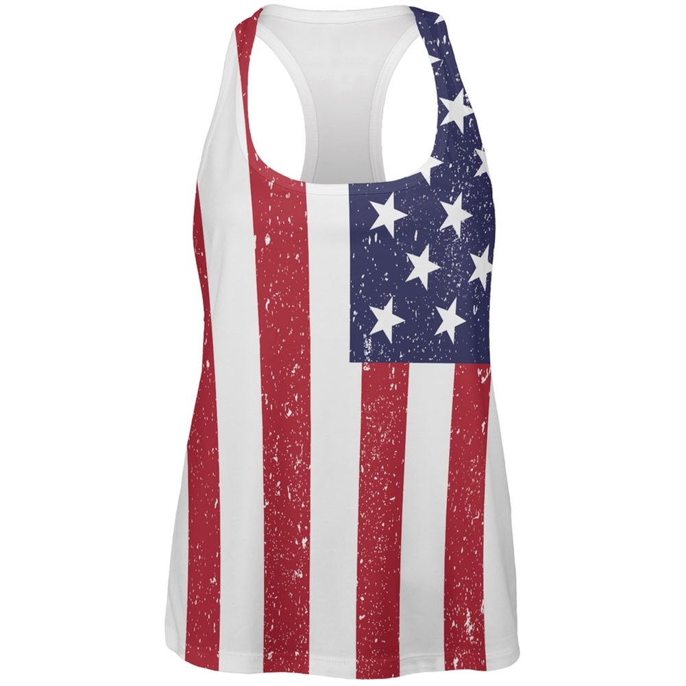 Women's American Flag Sleeveless Top - Patriotic 4th Of July Tank Blouse, Red White & Blue Stars & Stripes