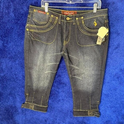 Baby Phat Vintage black capri jeans with yellow accents NWT #y2kfashion