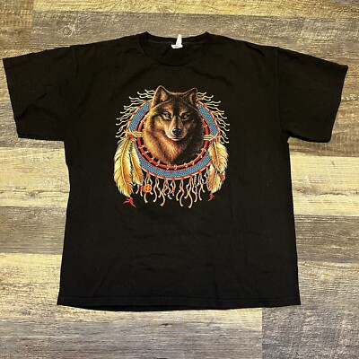 Vintage Timer Wolf Shirt Adult L Black Native American Dream Catcher Nature