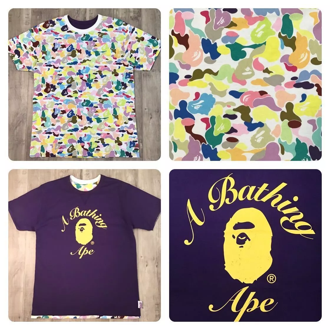 Reversible Multi camo x purple T shirt BAPE vintage A Bathing Ape Size L