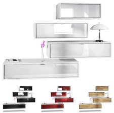 Wohnwand Anbauwand Fernsehwand Lana V3 Weiß matt - Hochglanz & Naturtöne