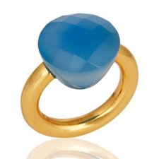 Faceted Blue Chalcedony Gemstone 925 Silver Gold Plated Rings Jewelry