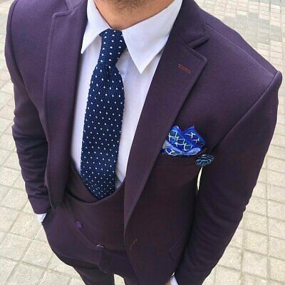 Designer Business Dark Purple Violet Men's Suit Jacket Gilet Fitted | eBay