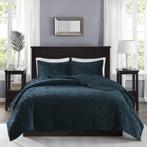 Madison Park Harper Quilt Set Velvet Casual Geometric Stitching Design All Se... - Picture 3 of 12