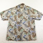 Tommy Bahama Shirt Men's Large Beige Blue Green Floral Hawaiin Silk Camp