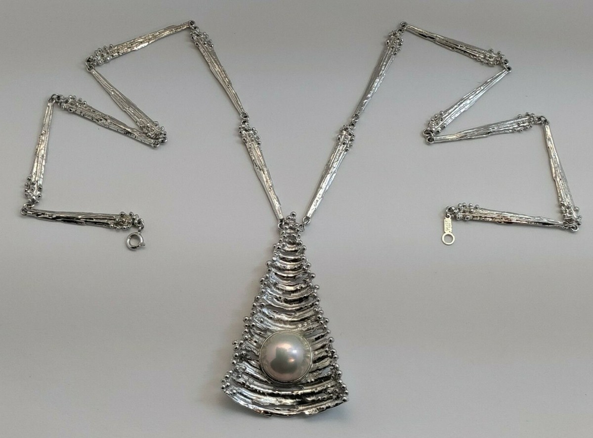 Genuine Tasaki Solid Sterling Silver Gray Mabe Pearl