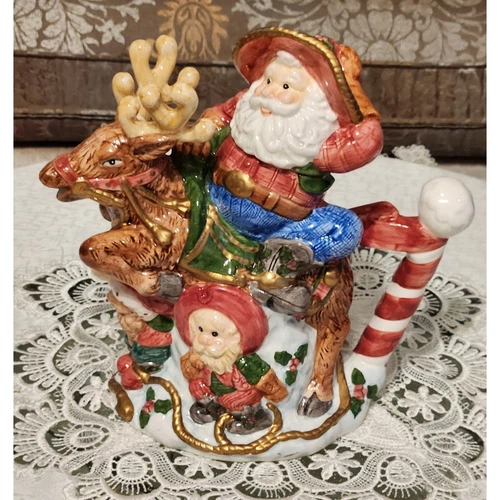 Fitz and Floyd Teapot North Pole Rodeo Collection Omnibus 1995 Handpainted EUC 