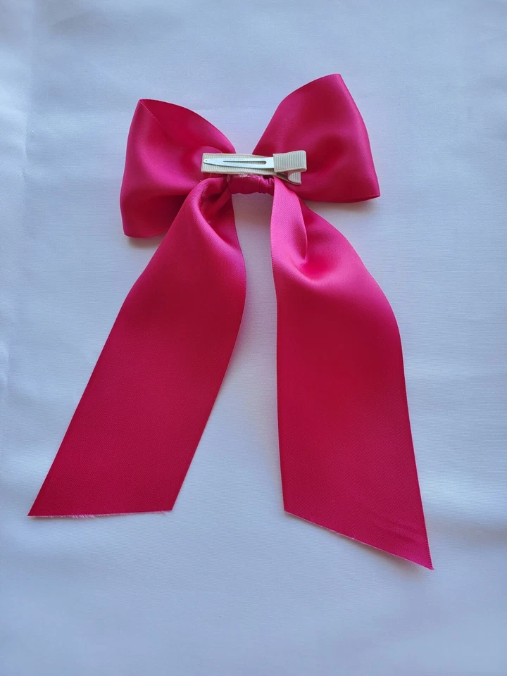 Hot Pink Boutique Handmade Big Girl Large Satin clip Hair Bow ribbon 2.25" USA - Image 2 of 2