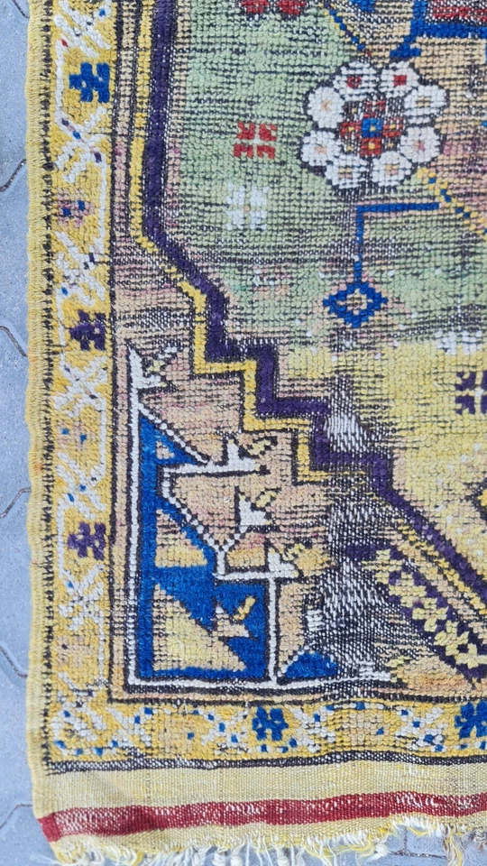 Alfombra Fragmento Antigua 220 YO, Alfombra Pastel, Alfombra Kilim, Alfombra Pequeña Amarilla, Alfombra Alfombra Foto 3 de 4