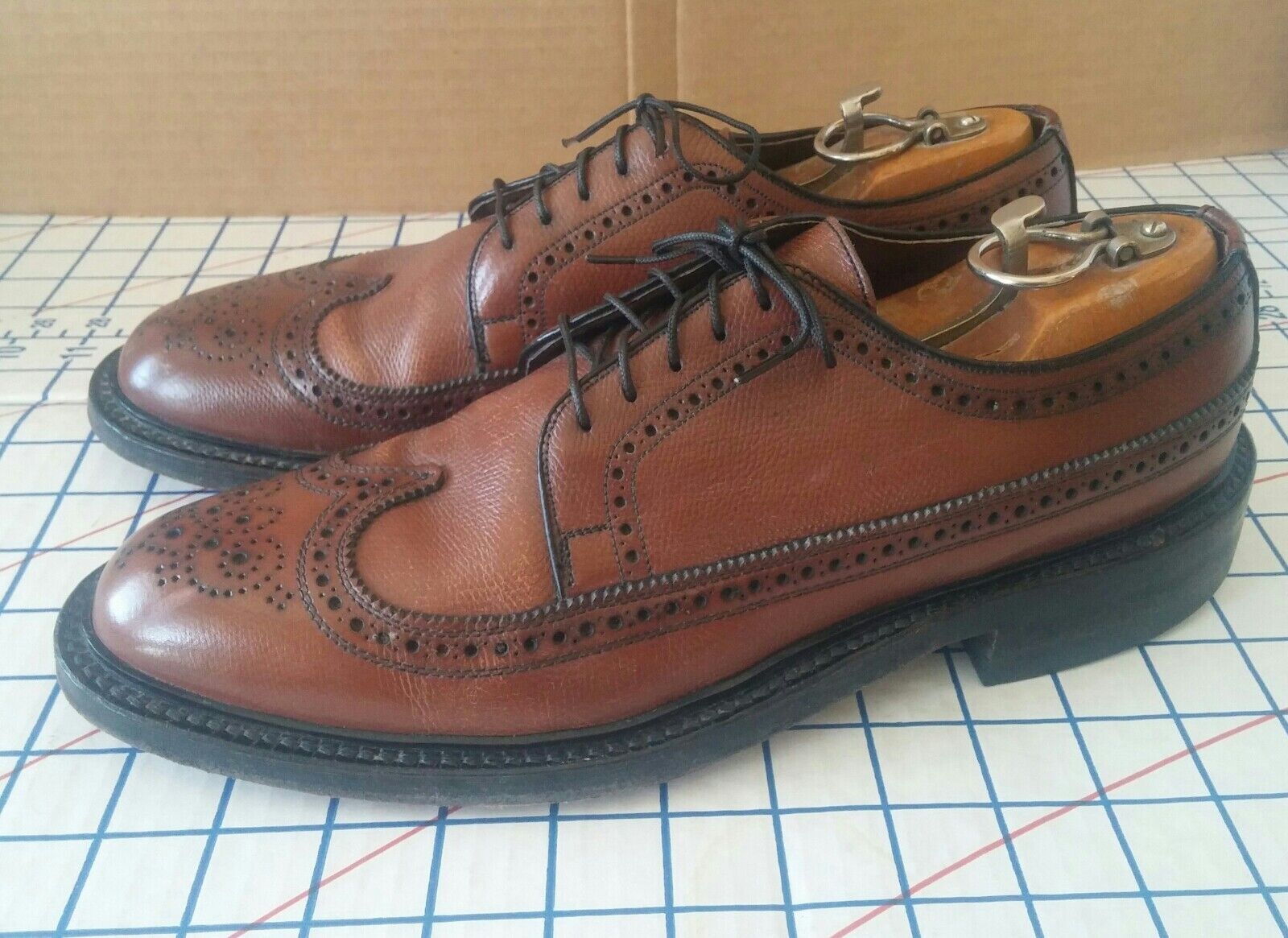 Vintage French Shriner Brown Leather Wingtip Men's Shoes SZ 9.5 B