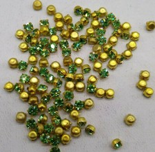 100pc Swarovski Rhinestone; Peridot w/ Gold Plating; 3mm, 4 Prong; SS12; pp24