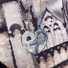 Matching Couple Necklaces Stainless Steel Heart Puzzle Love Pendant Set
