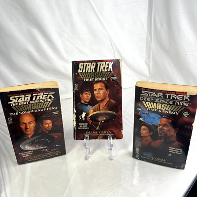3 Books of Star Trek Invasion, 1996 PB: First Strike, Time's Enemy, Soldiers of