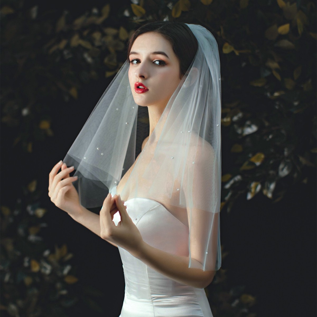 Bridal Pearl Double-Layer Veil Propose Prop White Wedding Party