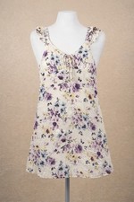 Floral Mini Dress Cottagecore Front Tie Sleeveless Boho Spring Sz Large Ruffles