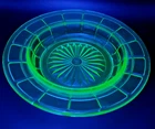 HAZEL ATLAS Butterdish Base Uranium Glass Green Colonial Block 6.75" Depression