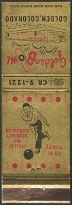 BOWLING vintage ~ GOLDEN BOWL ~ matchbook cover GOLDEN, CO near DENVER colorado