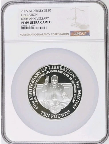 5 Oz. Silver 2005 Alderney Liberation Anniversary Proof NGC PF69