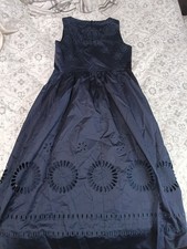 Boden Navy Eyelet Embroidered A-Line Dress Round Neck Sleeveless Zip 10