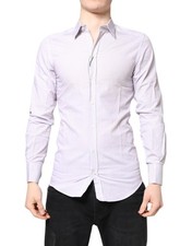 Dolce & Gabbana White Striped Cotton GOLD Long Sleeves Men's Shirt