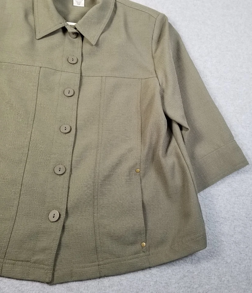 ALLISON DALEY Spring Jacket Women’s 10P 10 Petite Green ¾ Sleeve Pockets Unlined - Image 3 of 4