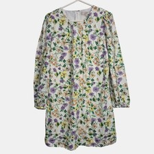 LOFT Women 8 Linen Blend Floral Long Sleeve Shift Dress Whisper White Romantic