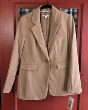 Bar III Women's Classic Beige Button Front Long Sleeve Blazer Jacket Size 4 NWT