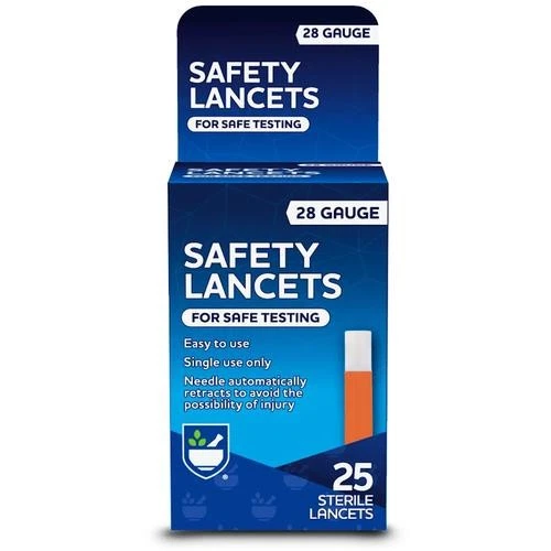 Lancetas punta estéril de seguridad calibre 28 naranja y blanco 10z 25 un.