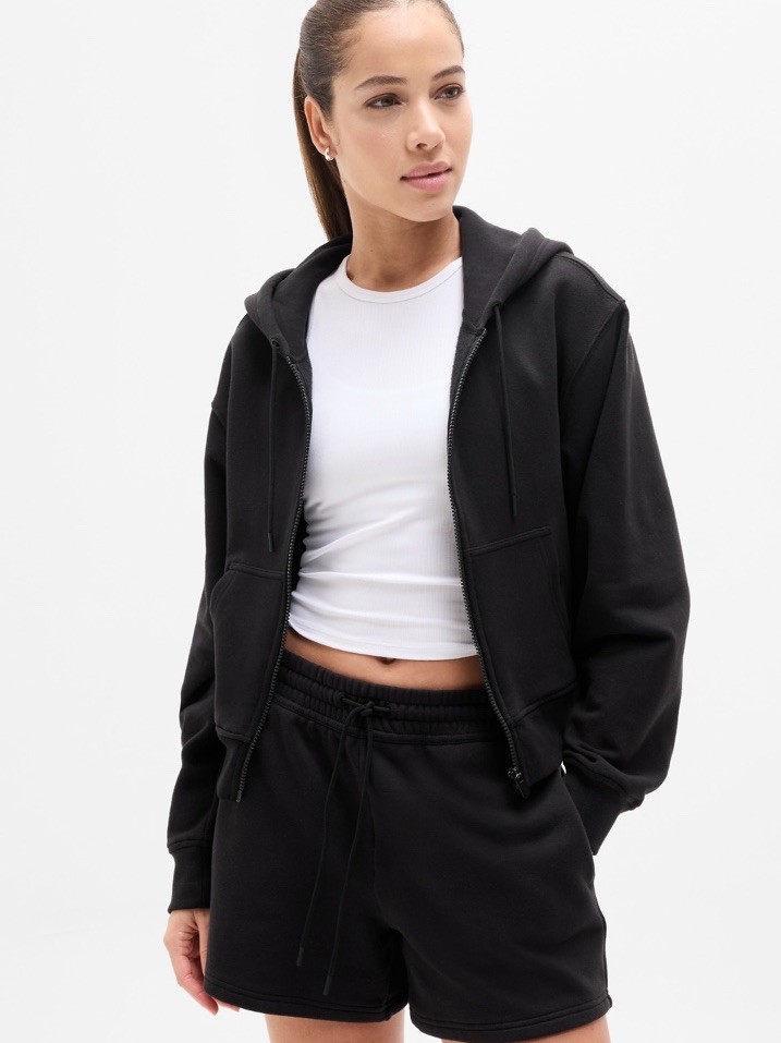 Athleta Forever fleece full zip sweatshirt- xsp- black- nwt